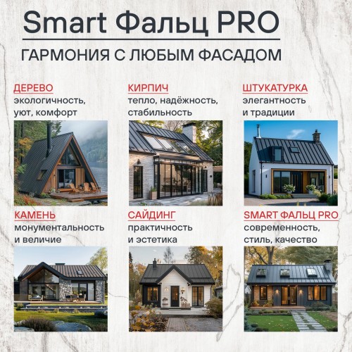 Фальцевая кровля Smart Фальц Pro CORUNDUM50® матовый RAL 7024 (графитовый серый) 0.50