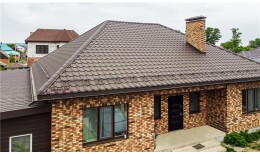 Металлочерепица камея Grand Line 0,5 GreenCoat Pural BT, matt RR 32 темно-коричневый (RAL 8019 серо-коричневый)