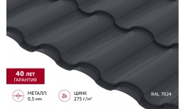 Металлочерепица кредо Grand Line 0,5 PurPro RAL 7024 мокрый асфальт