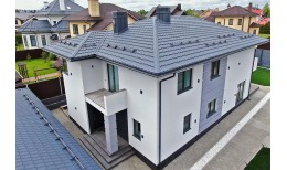 Металлочерепица квинта плюс Grand Line 0,5 Satin Matt RAL 7024 мокрый асфальт