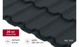 Металлочерепица квинта плюс Grand Line 0,5 Drap TX RAL 7016 антрацитово-серый