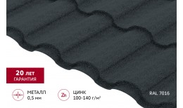 Металлочерепица кредо Grand Line 0,5 Drap TX RAL 7016 антрацитово-серый